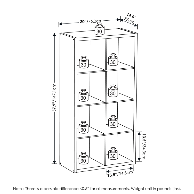 Furinno CUBICLE Open Back Decorative Cube Storage Organizer in 8-Cube Dark Oak