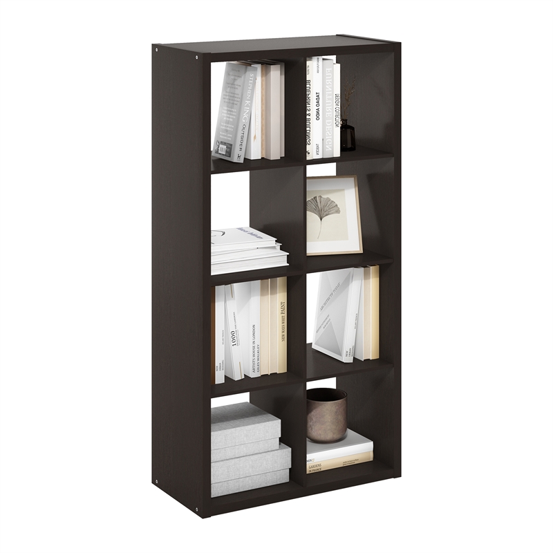 Furinno CUBICLE Open Back Decorative Cube Storage Organizer in 8-Cube Dark Oak