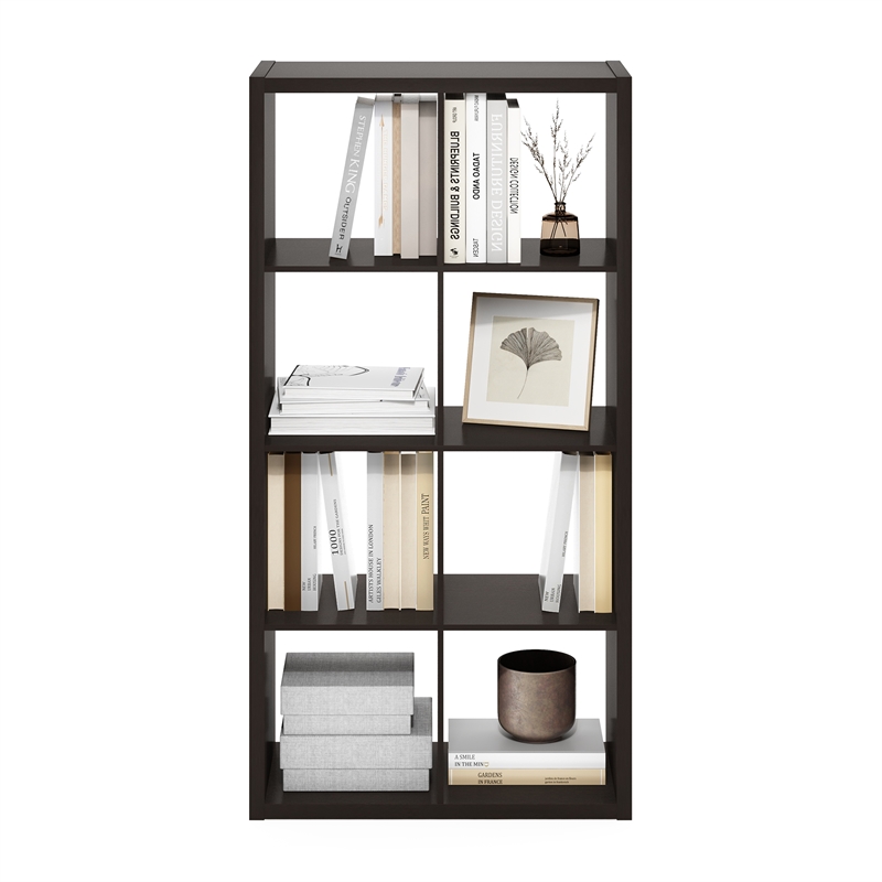 Furinno CUBICLE Open Back Decorative Cube Storage Organizer in 8-Cube Dark Oak