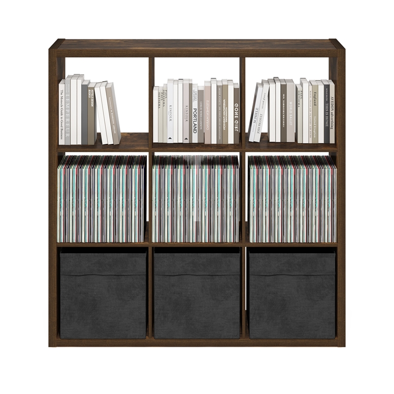 Furinno CUBICLE Open Back Decorative Cube Storage Organizer in 9-Cube Amber Pine