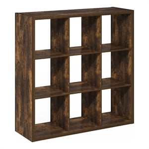 Furinno CUBICLE Open Back Decorative Cube Storage Organizer in 9-Cube Amber Pine