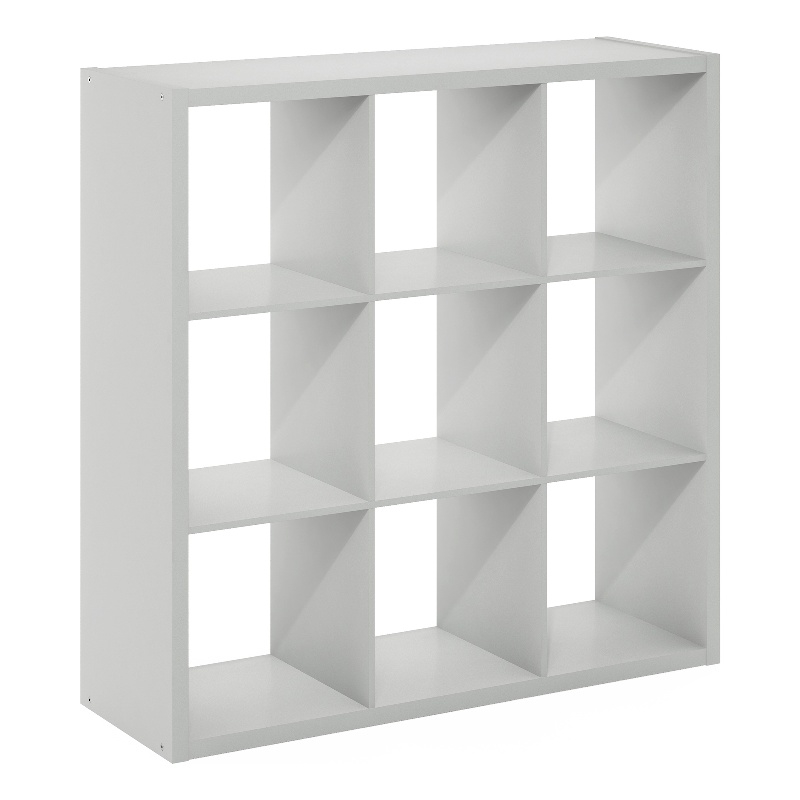 Furinno CUBICLE Open Back Decorative Cube Storage Organizer in 9-Cube Light Grey