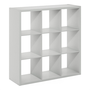 Furinno CUBICLE Open Back Decorative Cube Storage Organizer in 9-Cube Light Grey