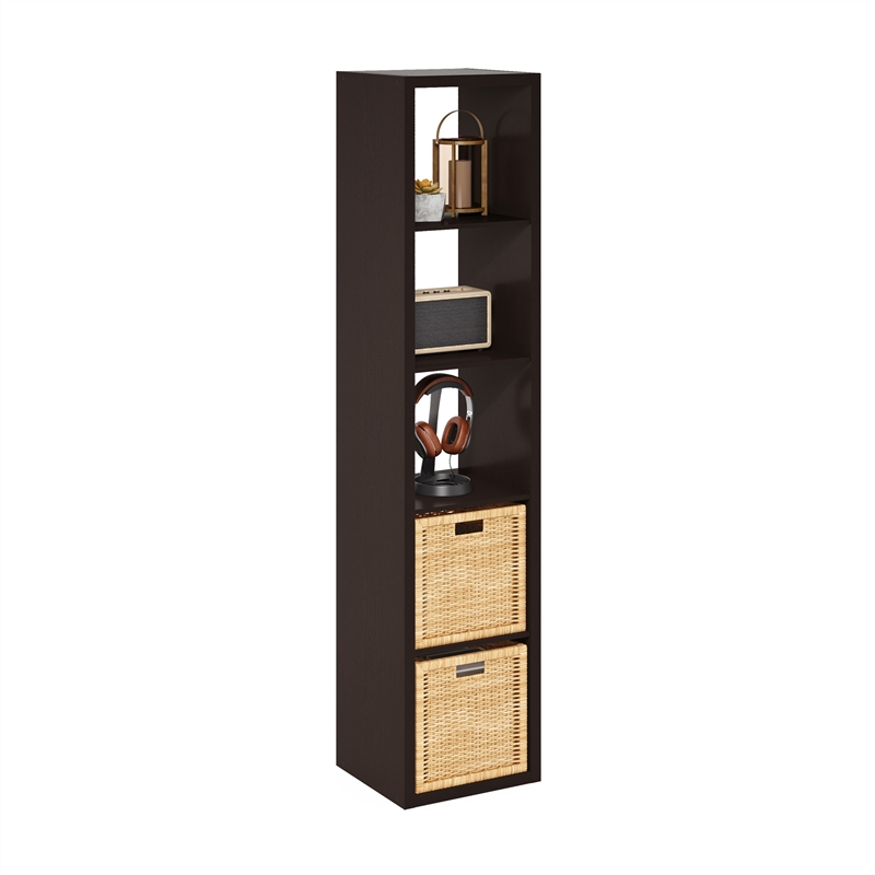 Furinno CUBICLE Open Back Decorative Verticle Cube Storage Organizer in Dark Oak