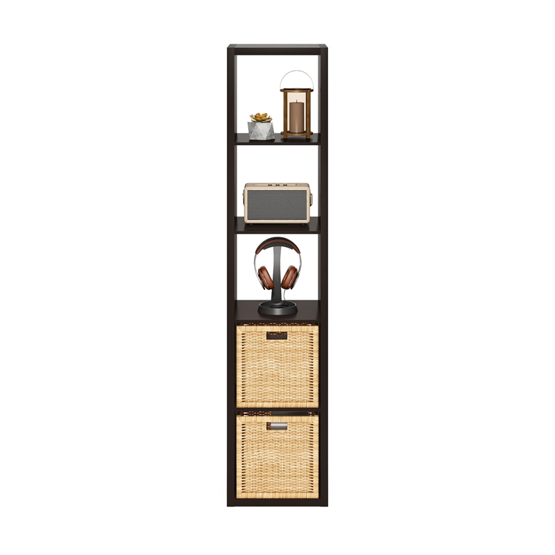 Furinno CUBICLE Open Back Decorative Verticle Cube Storage Organizer in Dark Oak