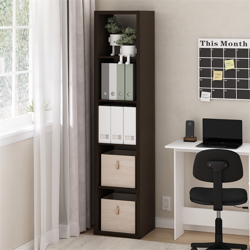Furinno CUBICLE Open Back Decorative Verticle Cube Storage Organizer in Dark Oak