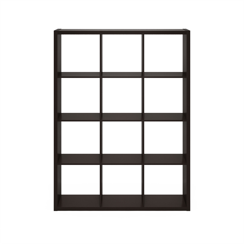 Furinno CUBICLE Open Back Decorative Cube Storage Organizer in 12-Cube Dark Oak
