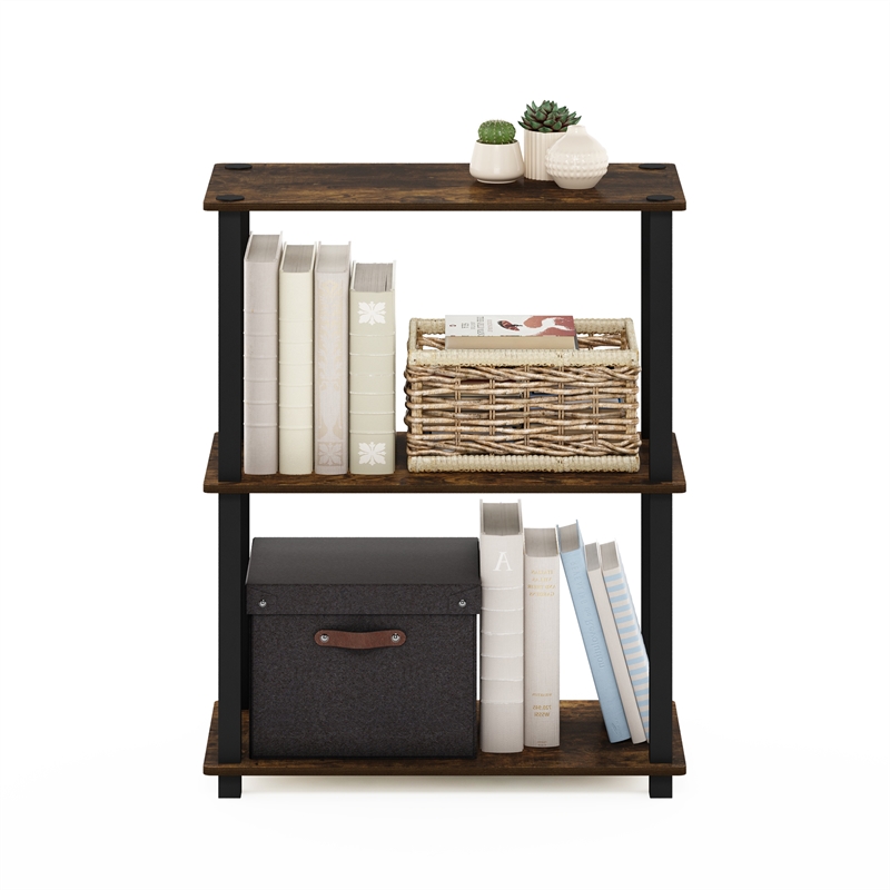 Furinno TURN-S-TUBE 3-Tier Compact Multipurpose Shelf Display Amber Pine/Black
