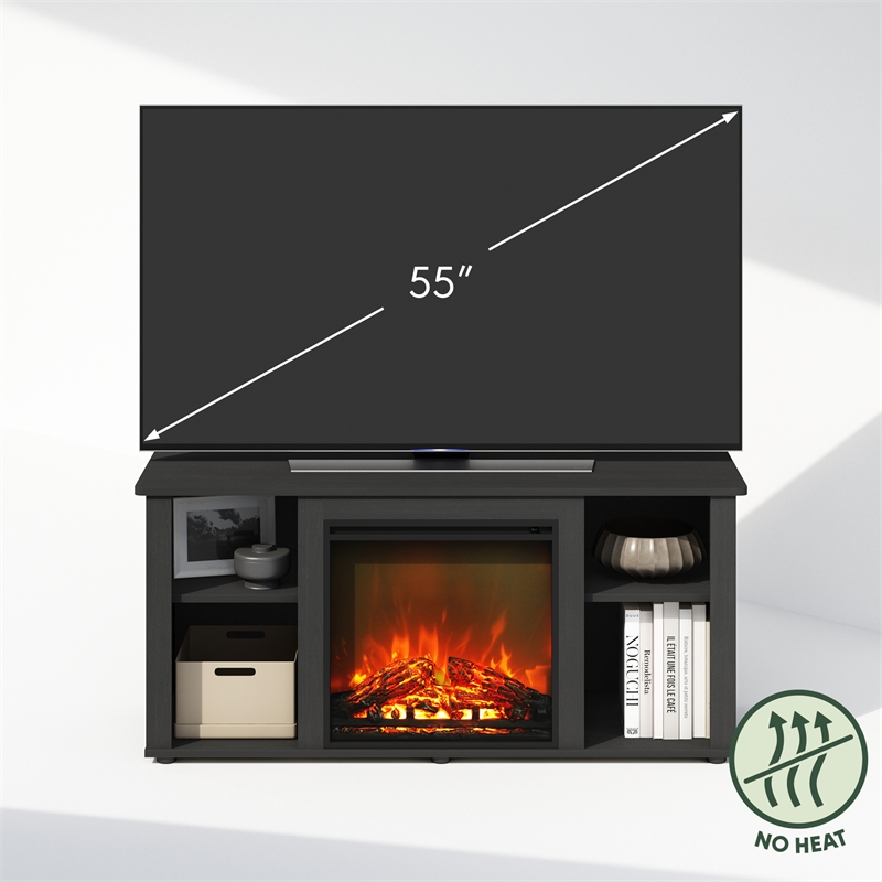 Furinno JENSEN No Heat Decorative Electric Fireplace TV Stand in Americano