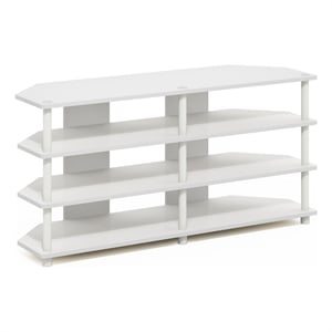 Furinno ECON Easy Assembly 4-Tier Corner TV Stand for TV up to White/White