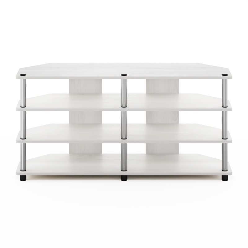 Furinno ECON Easy Assembly 4-Tier Corner TV Stand for White Oak/Stainless Steel