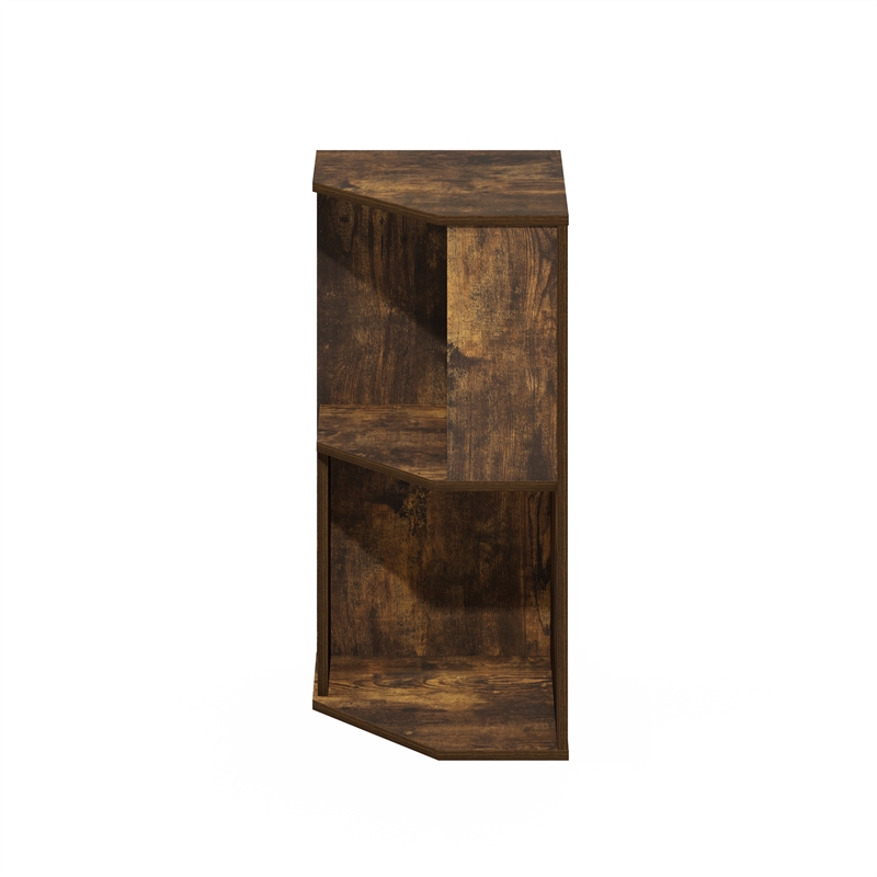 Furinno ECON 2-Tier Freestanding Corner Shelf Bookcase in Bookshelf Amber Pine