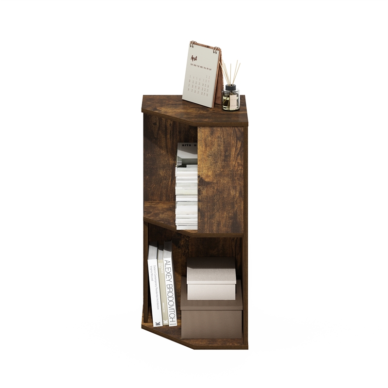 Furinno ECON 2-Tier Freestanding Corner Shelf Bookcase in Bookshelf Amber Pine