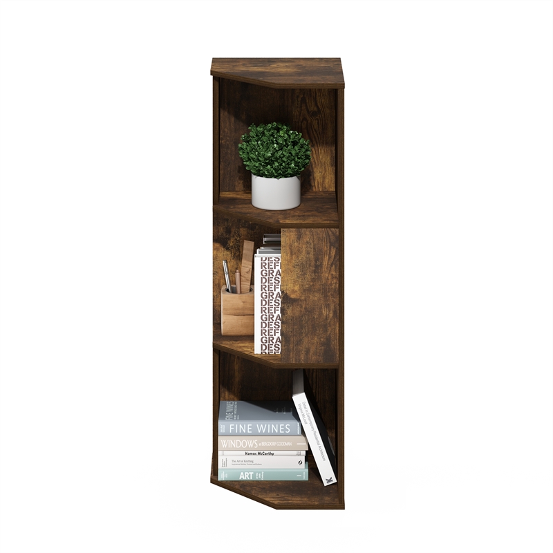 Furinno ECON 3-Tier Freestanding Corner Shelf Bookcase in Bookshelf Amber Pine