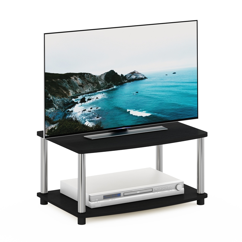 Furinno TURN-N-TUBE No Tools 2-Tier Elevated TV Stands in Stainless Steel Tubes