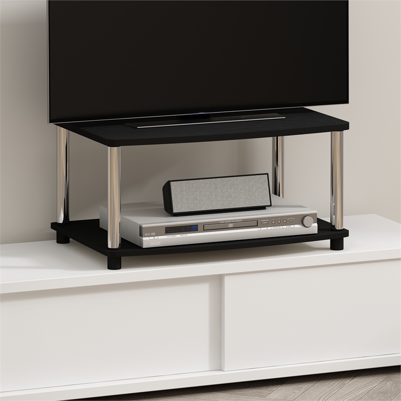 Furinno TURN-N-TUBE No Tools 2-Tier Elevated TV Stands in Stainless Steel Tubes