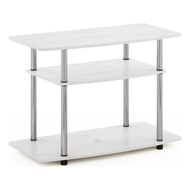 Furinno TURN-N-TUBE No Tools 3-Tier TV Stands in White Oak Stainless Steel Tubes