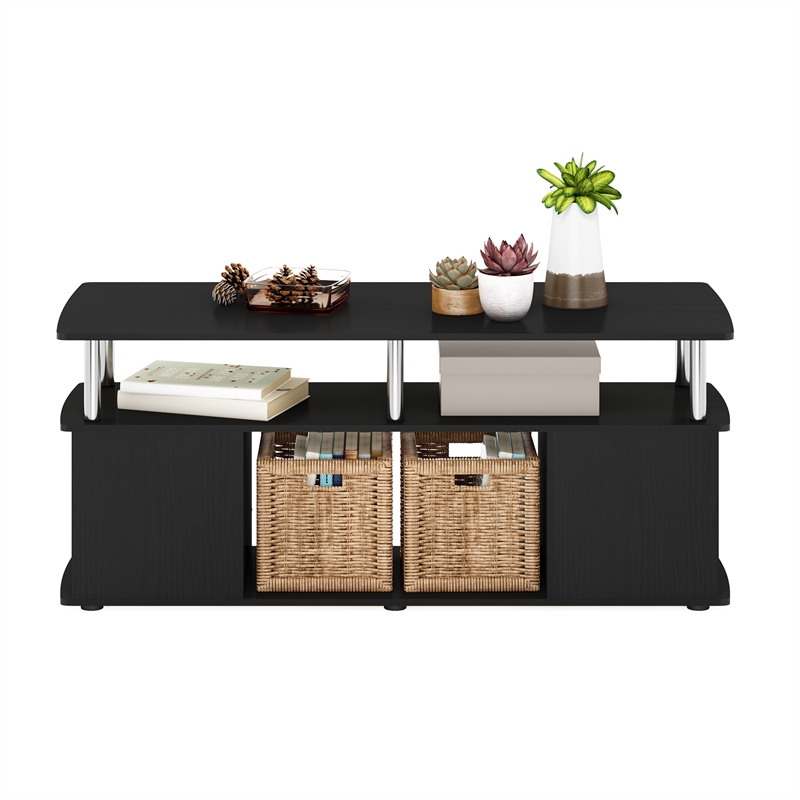 Furinno JAYA TV Stand Entertainment Center with Open Stainless Steel Tubes