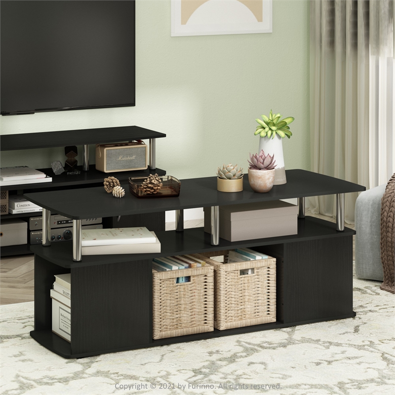 Furinno JAYA TV Stand Entertainment Center with Open Stainless Steel Tubes