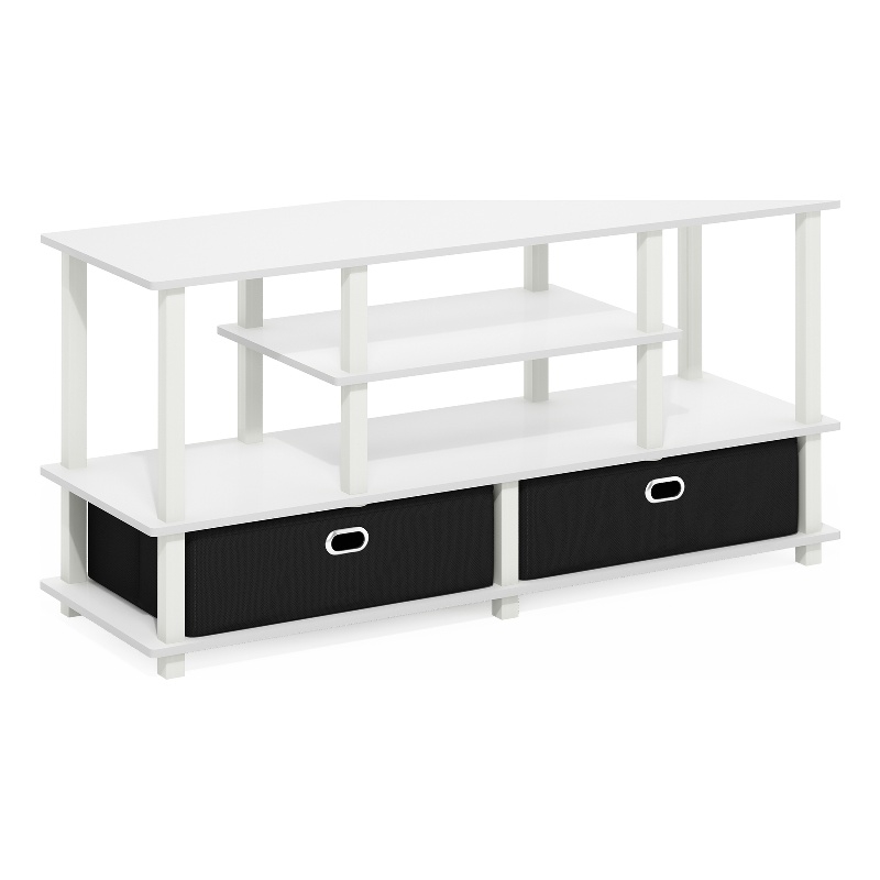 Furinno JAYA Large TV Stand for up to 55-Inch TV with Storage White/White/Black