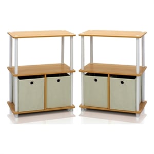 Furinno 2-99152BE Go Green 3-Tier 2-Bins Multipurpose Shelf in Set of Two