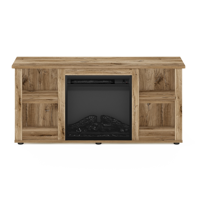 Furinno JENSEN Entertainment Center TV Stand with Fireplace for TV Flagstaff Oak