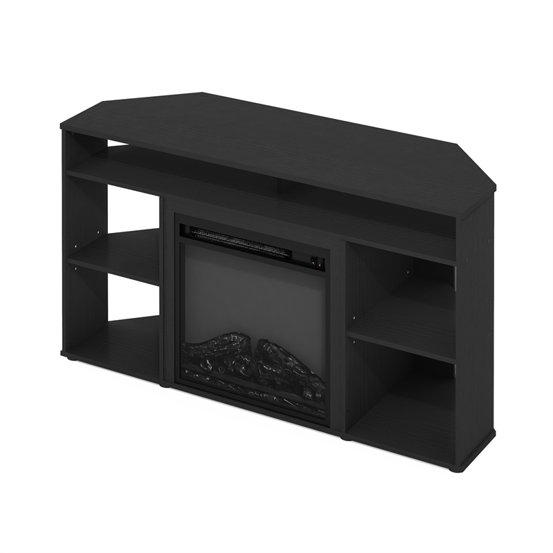 Furinno JENSEN Corner TV Stand with Fireplace for TV up to 55 Inches Americano
