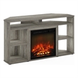 Furinno JENSEN Corner TV Stand with Fireplace for TV up to 55 French Oak Grey