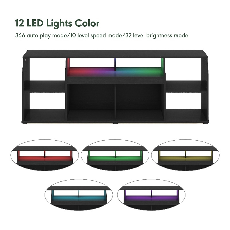 Furinno JAYA Large Media Console Table with LED For TV up to 65-Inch Americano