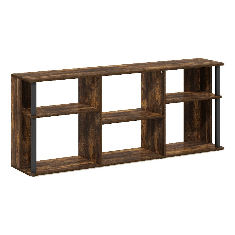 Furinno CLASSIC TV Stand with Plastic Poles for TV up to Amber Pine/Black