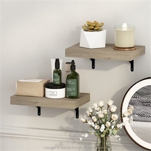 Furinno TANNA 15-Inch Wall Mounted Floating Display Shelves in Natural Set of 2