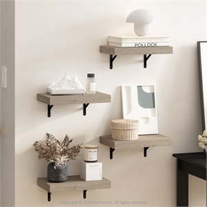 Furinno TANNA 15-Inch Wall Mounted Floating Display Shelves in Natural Set of 4