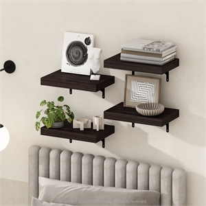 Furinno TANNA 15-Inch Wall Mounted Floating Display Shelves in Tobacco Set of 4