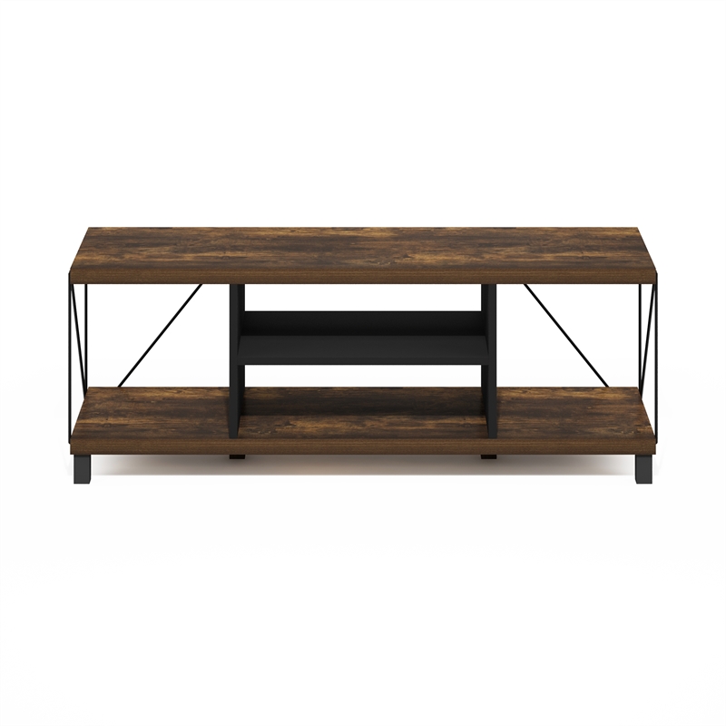 Furinno Besi No Tools Assembly Industrial Style TV Stand in Amber Pine/Black