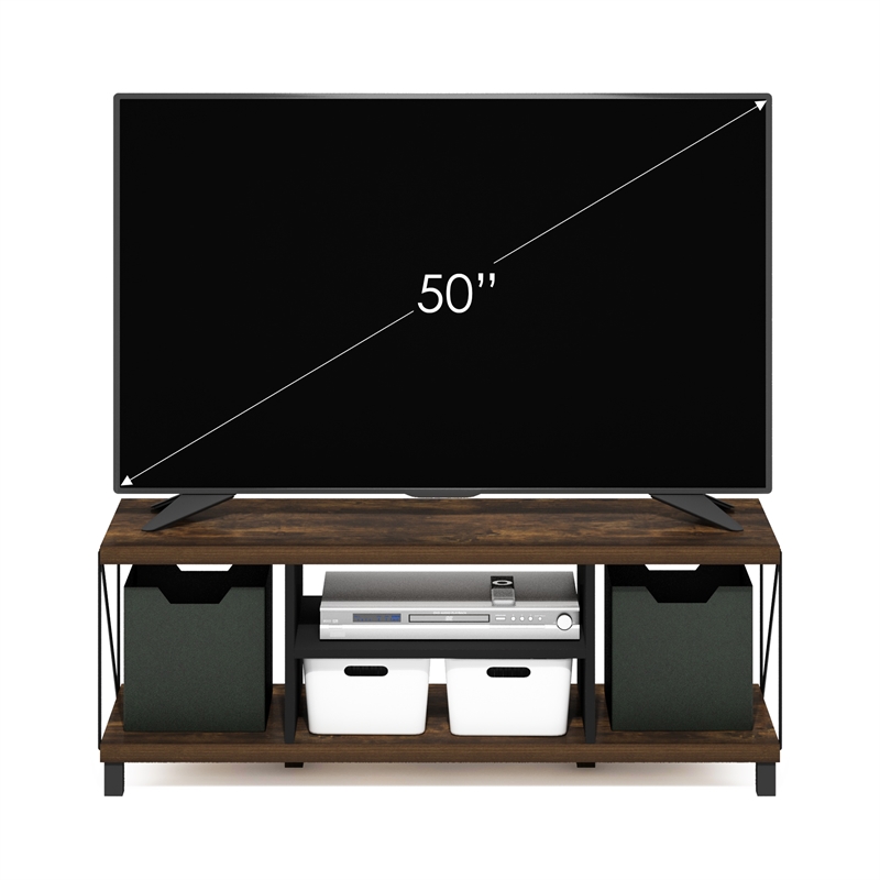Furinno Besi No Tools Assembly Industrial Style TV Stand in Amber Pine/Black