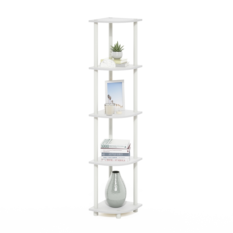 Furinno TURN-N-TUBE 5 Tier Corner Display Rack Multipurpose Shelving White/White