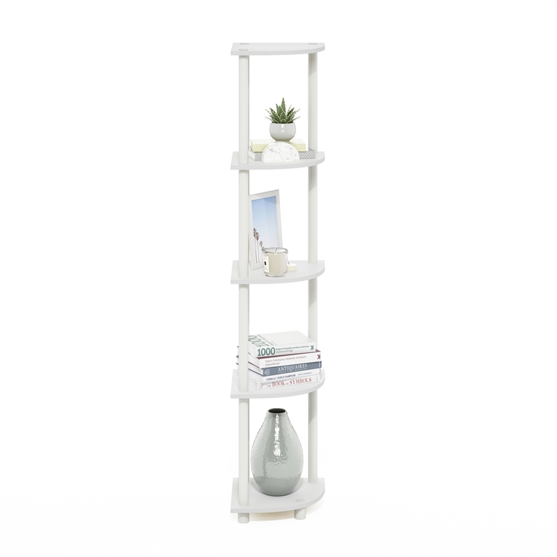Furinno TURN-N-TUBE 5 Tier Corner Display Rack Multipurpose Shelving White/White