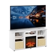 Furinno JENSEN Fireplace TV Entertainment Center with Open Storage Solid White