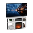 Furinno JENSEN Open Storage Corner Fireplace TV Entertainment Solid White/Black