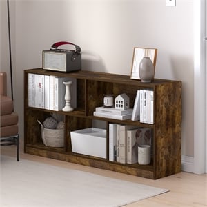 Furinno DALY 5-Cube 2 Tier Bookshelf Organizer 47 Width in Amber Pine