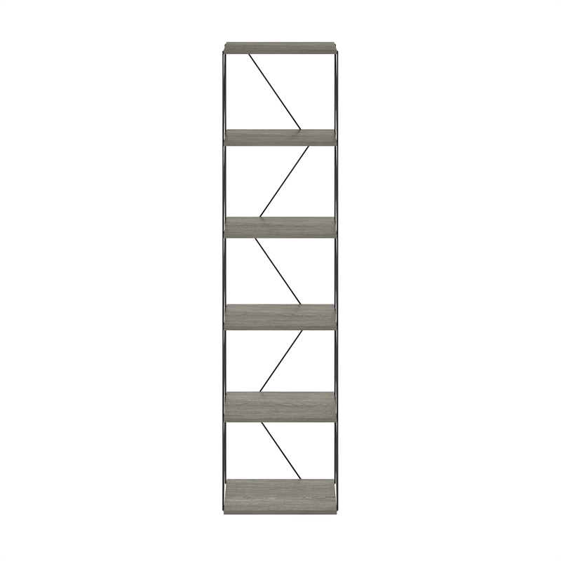 Furinno Rata 6-Tier Flat Base Shelf Display Rack Narrow in French Oak Grey