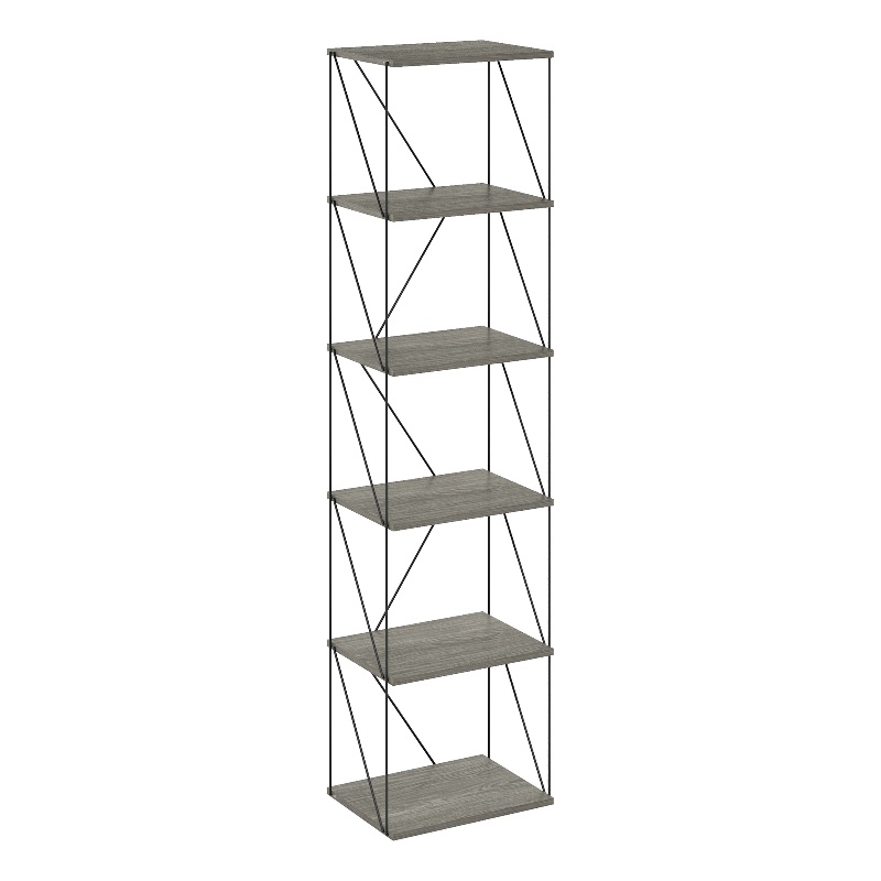 Furinno Rata 6-Tier Flat Base Shelf Display Rack Narrow in French Oak Grey