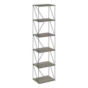 Furinno Rata 6-Tier Flat Base Shelf Display Rack Narrow in French Oak Grey