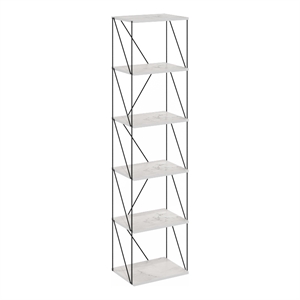 Furinno Rata 6-Tier Flat Base Shelf Display Rack Narrow in Marble White
