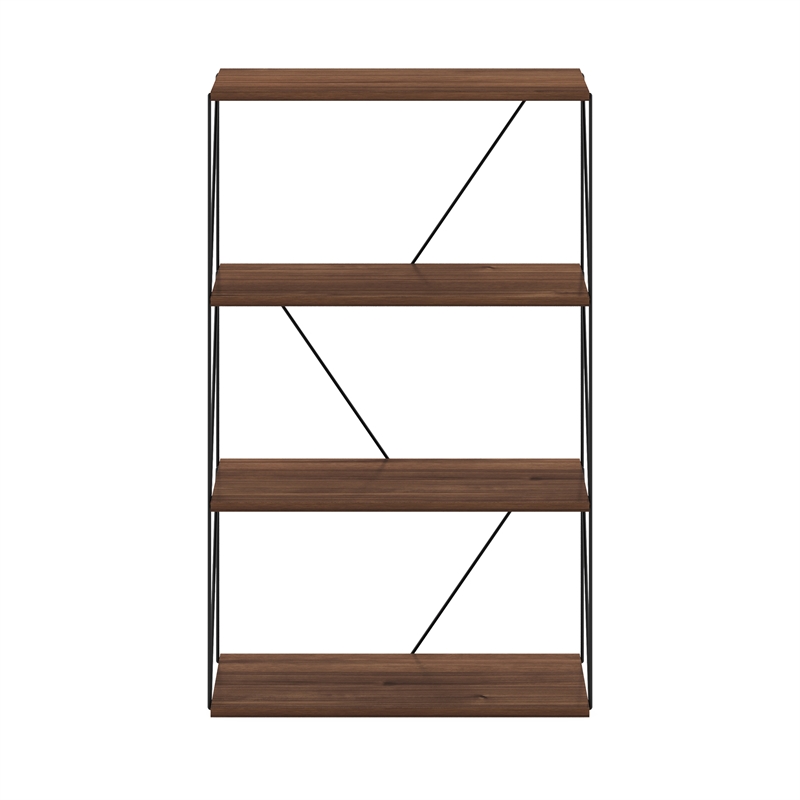 Furinno Rata 4-Tier Flat Base Shelf Display Rack in Columbia Walnut