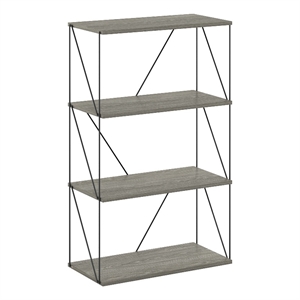 Furinno Rata 4-Tier Flat Base Shelf Display Rack in French Oak Grey