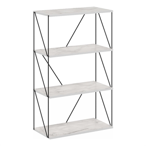 Furinno Rata 4-Tier Flat Base Shelf Display Rack in Marble White