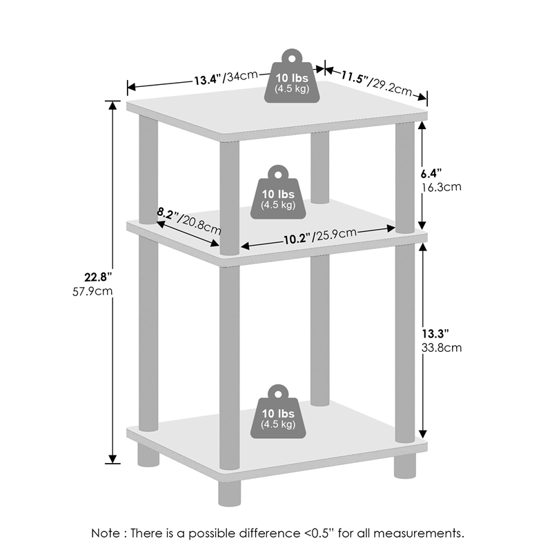 Furinno JUST 3-Tier Turn-N-Tube End Table in 1-Pack in White
