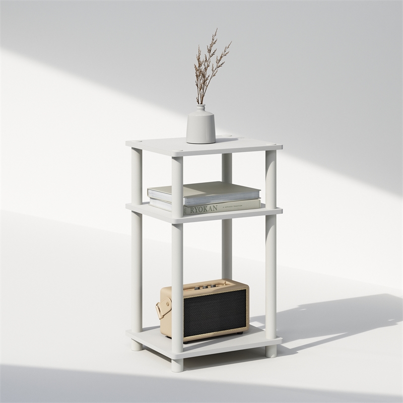 Furinno JUST 3-Tier Turn-N-Tube End Table in 1-Pack in White