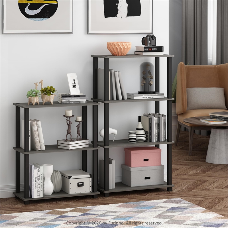 Furinno TURN-S-TUBE 3-Tier Shelf Display Rack in French Oak Set of 2